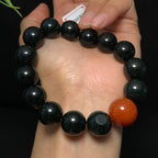 收藏级和田籽料黑青圆珠手串（66.6g）