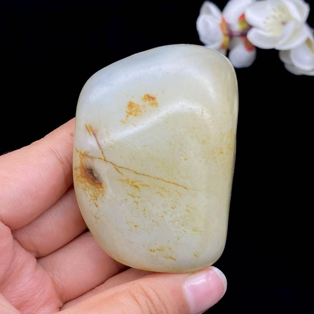 和田玉洒金皮青花底籽料手把件（230.3g）
