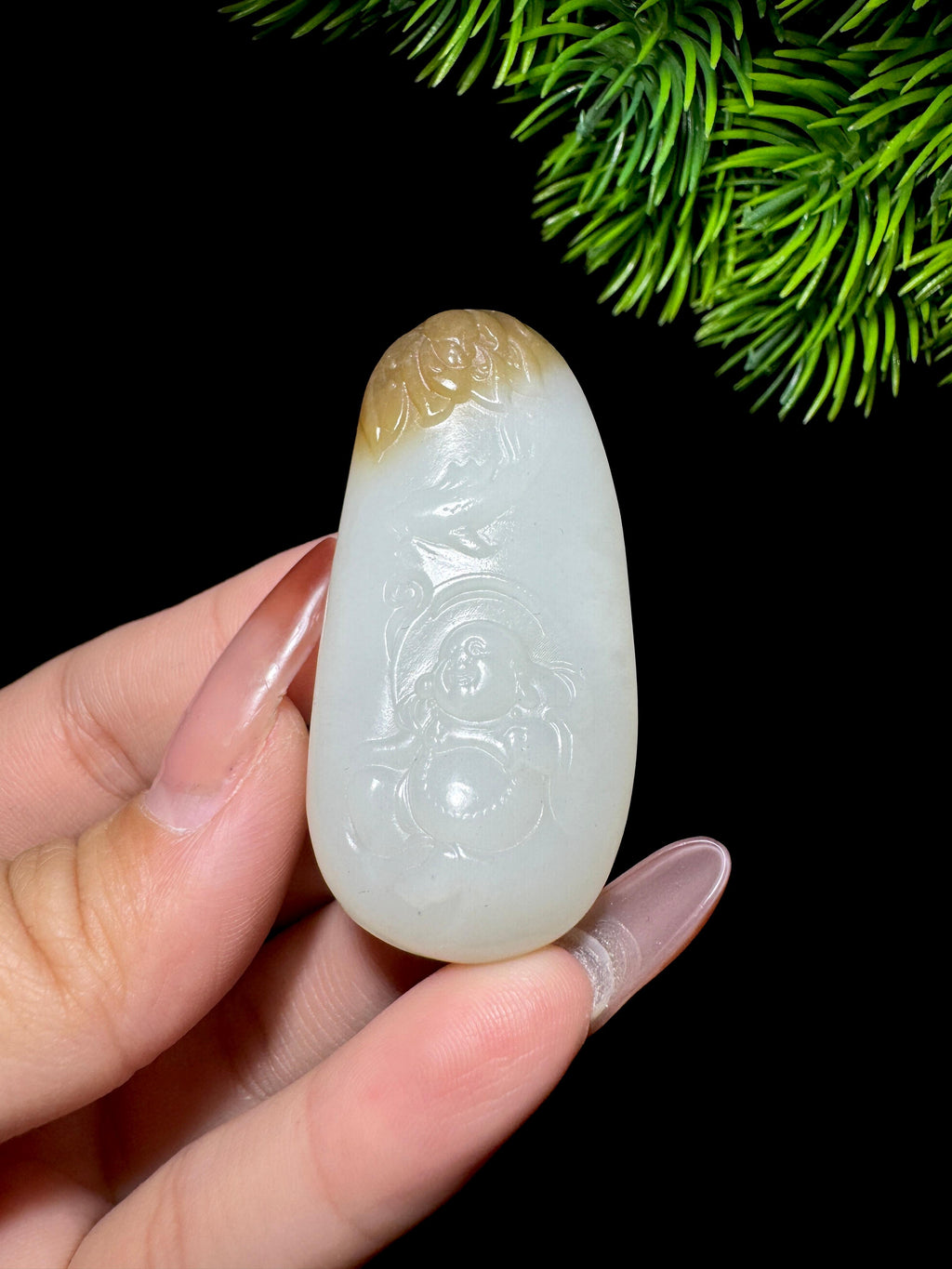 和田玉山料糖白玉佛公挂件（30.5g）