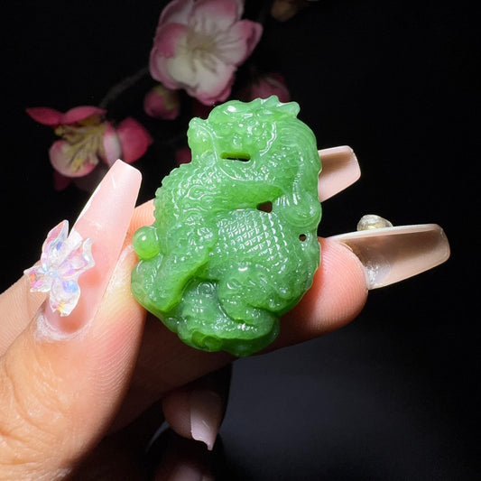 和田玉碧玉挂件麒麟（14.0g）