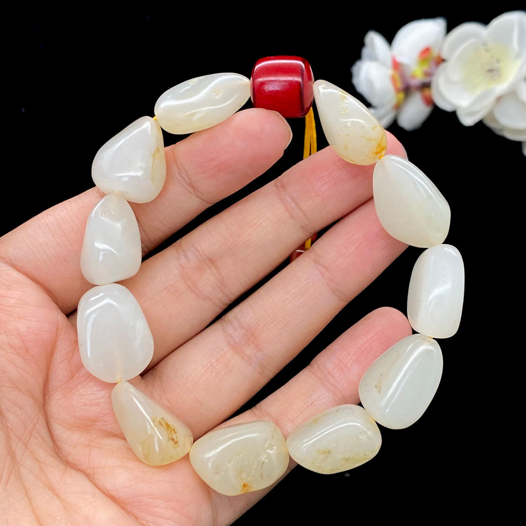 和田玉白玉带洒金皮籽料【精品手串】（50.4g）
