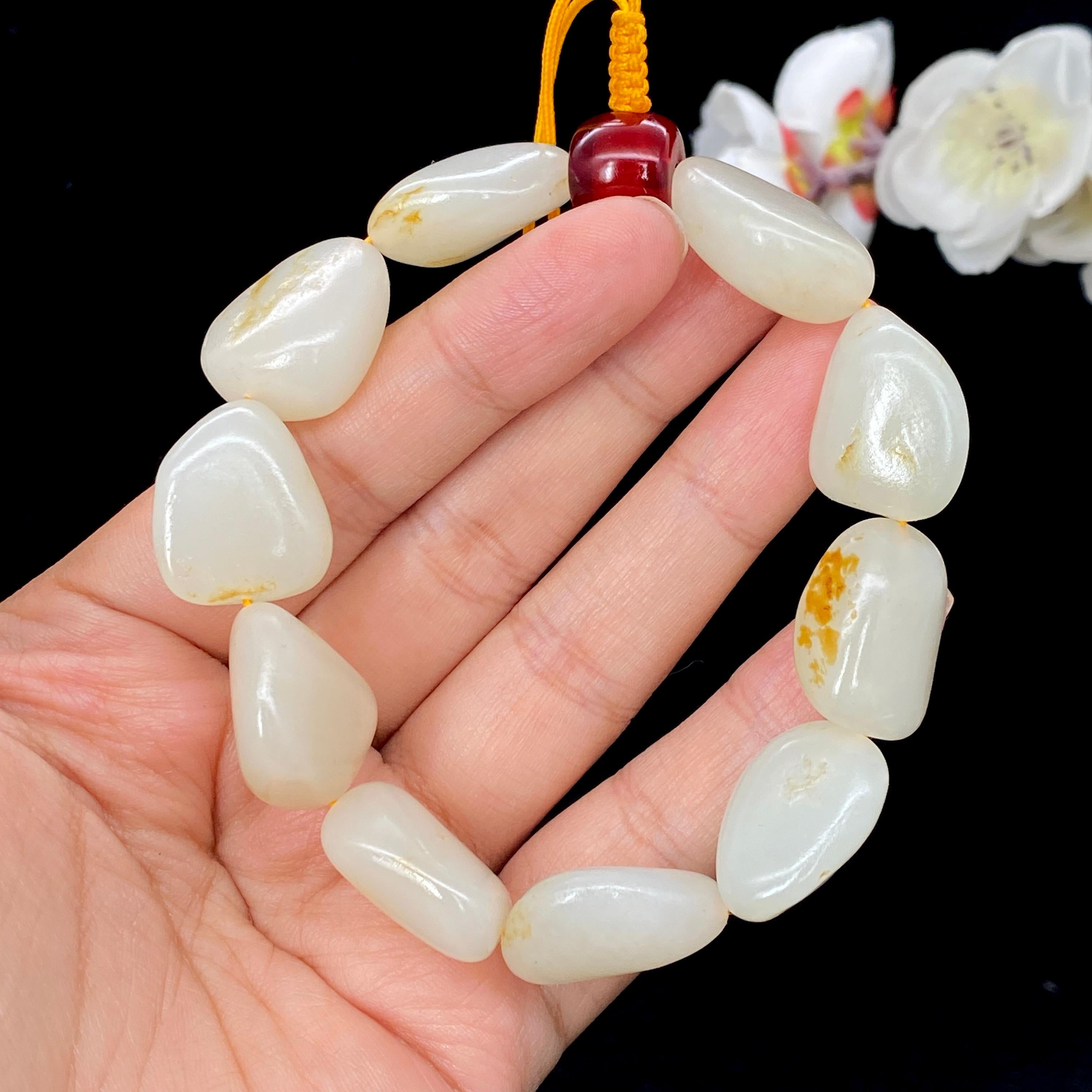 和田玉白玉带洒金皮籽料【精品手串】（62.8g）