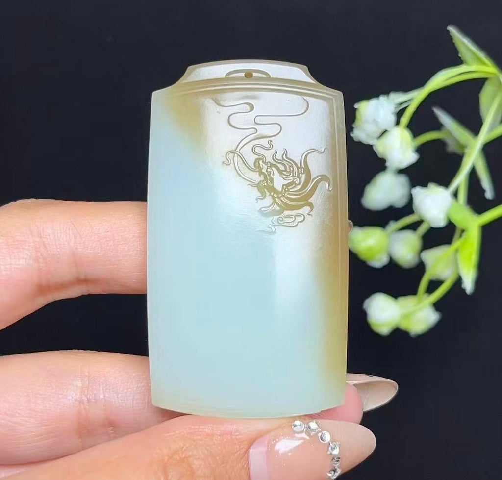 和田玉且末糖白龙头平安无事牌（51.2g）