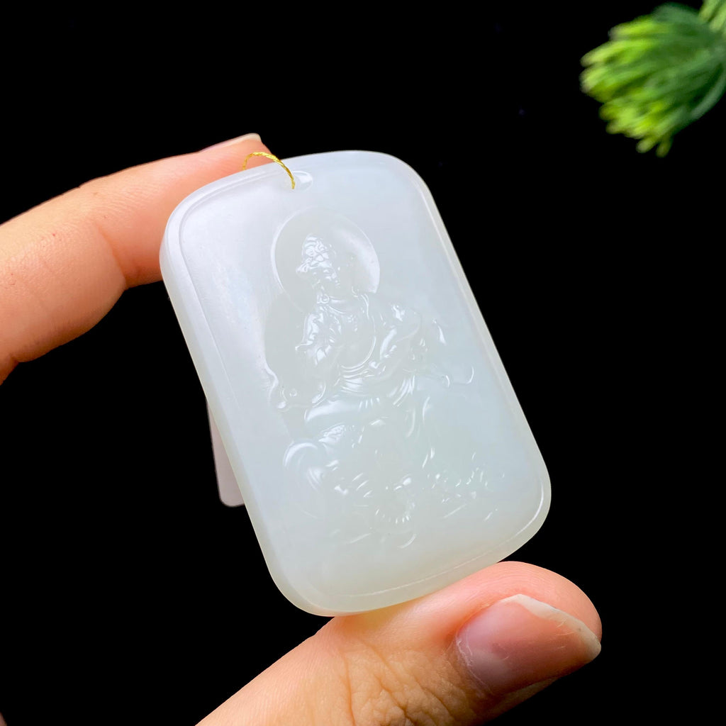 和田玉白玉普贤菩萨玉牌（39.3g）