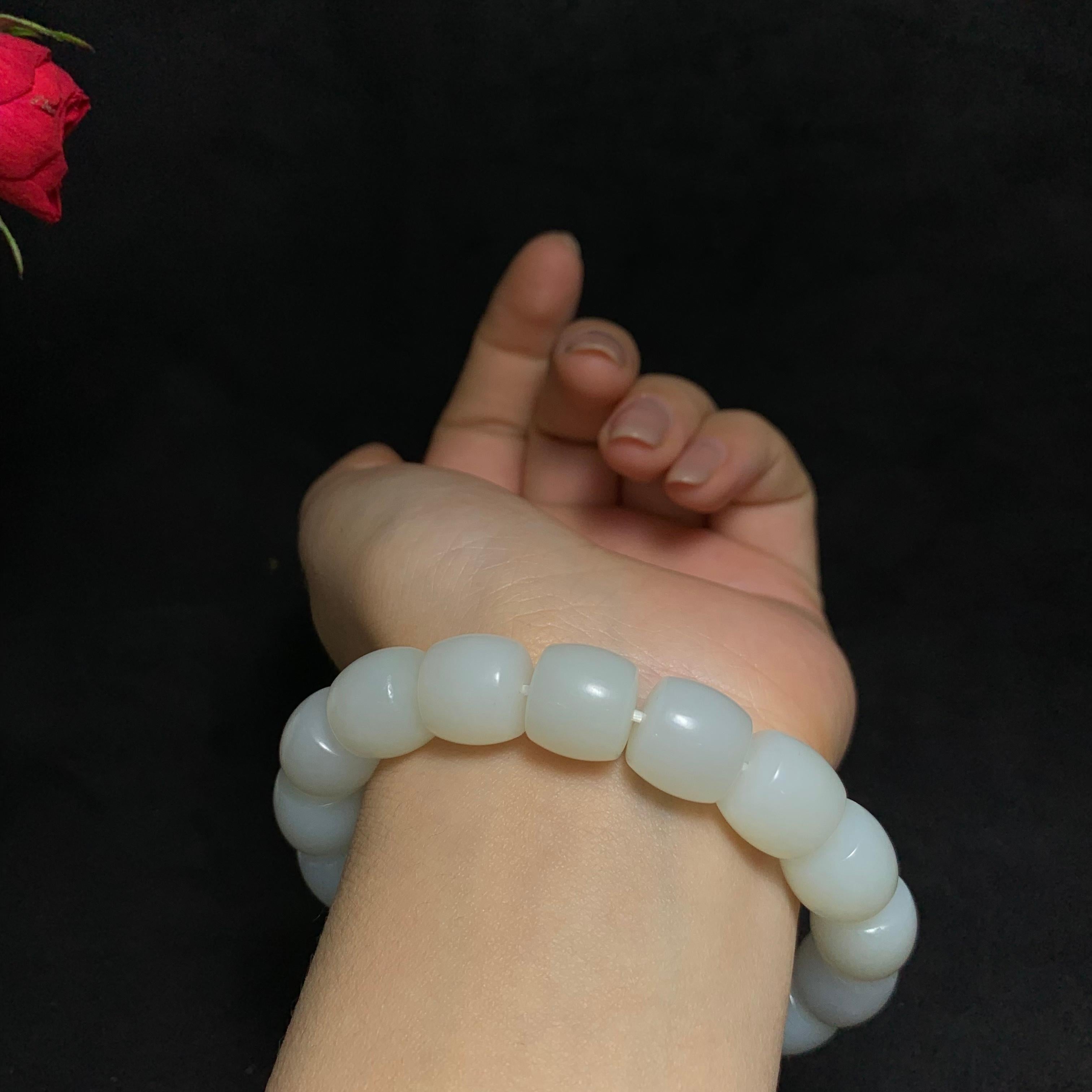 精品和田白玉直切珠手串（64.0g）