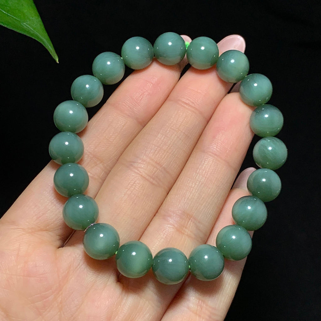 和田山料碧玉粉青猫眼手串（31.4g）