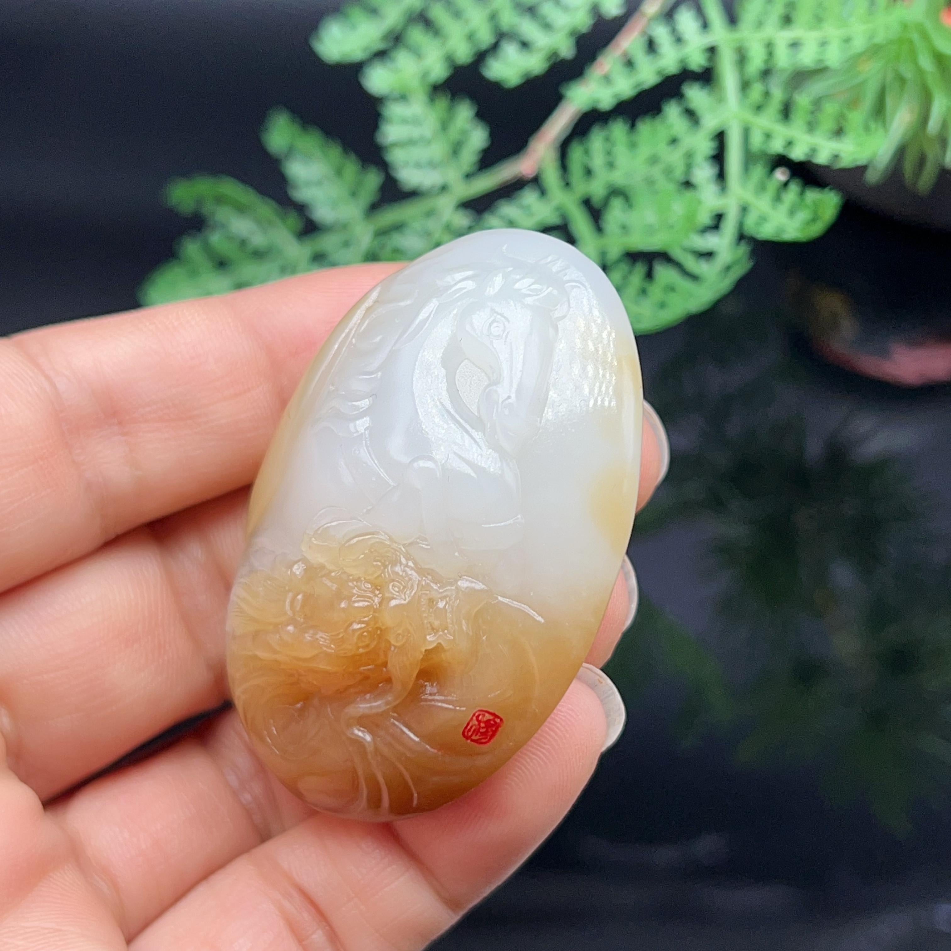 和田玉糖羊脂白玉龙马精神挂件（51.649g）