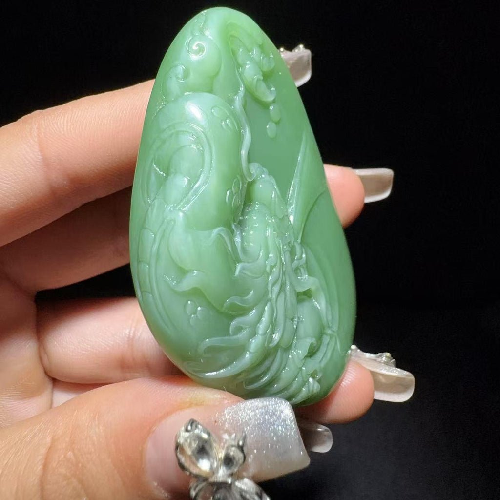 和田玉碧玉挂件龙行天下（51.7g）