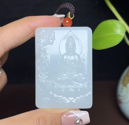 和田羊脂玉观音山水牌（60.7g）