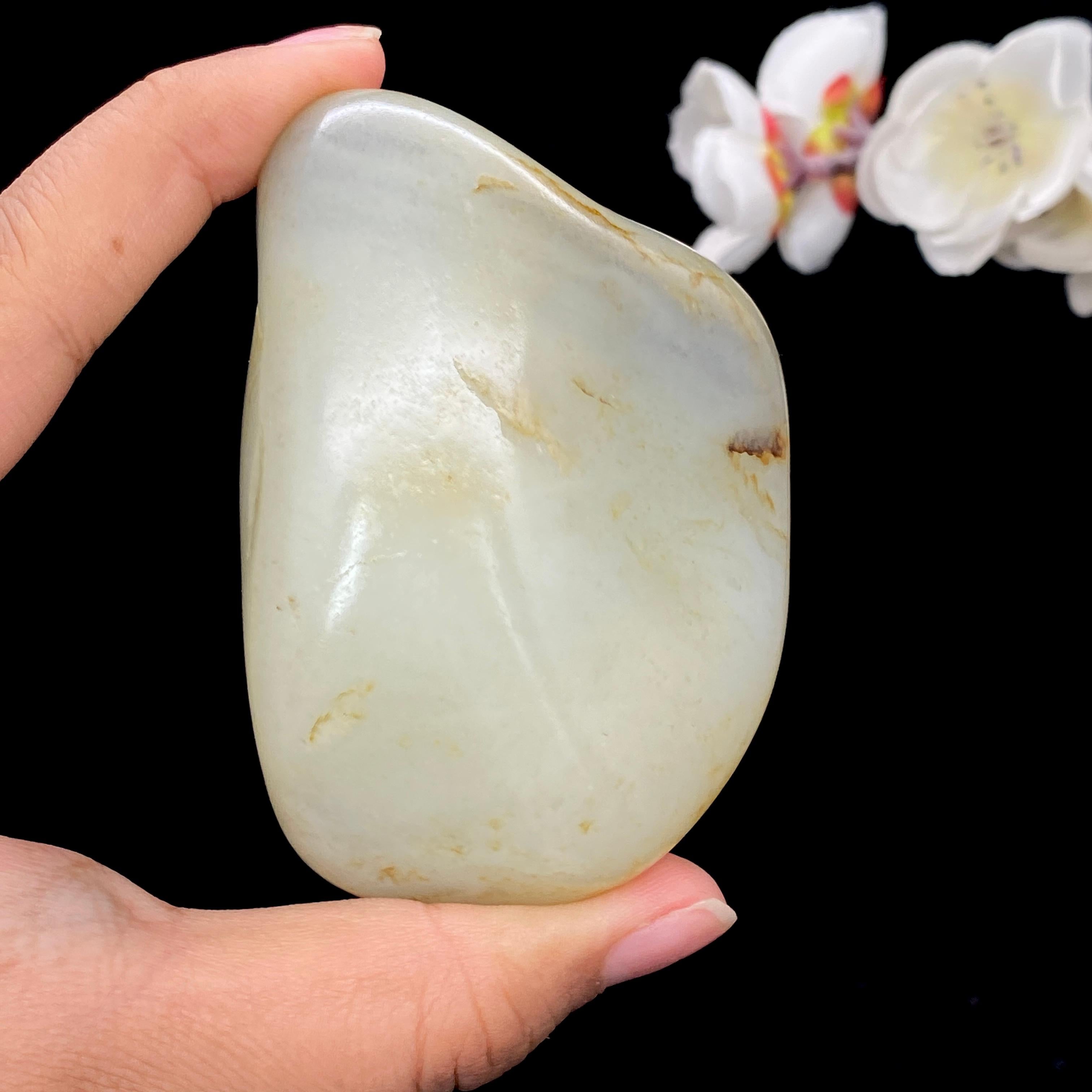 和田玉洒金皮青花底籽料手把件（230g）