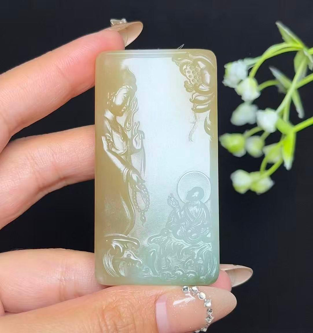和田玉糖白带翠观音悟道（53.2g）