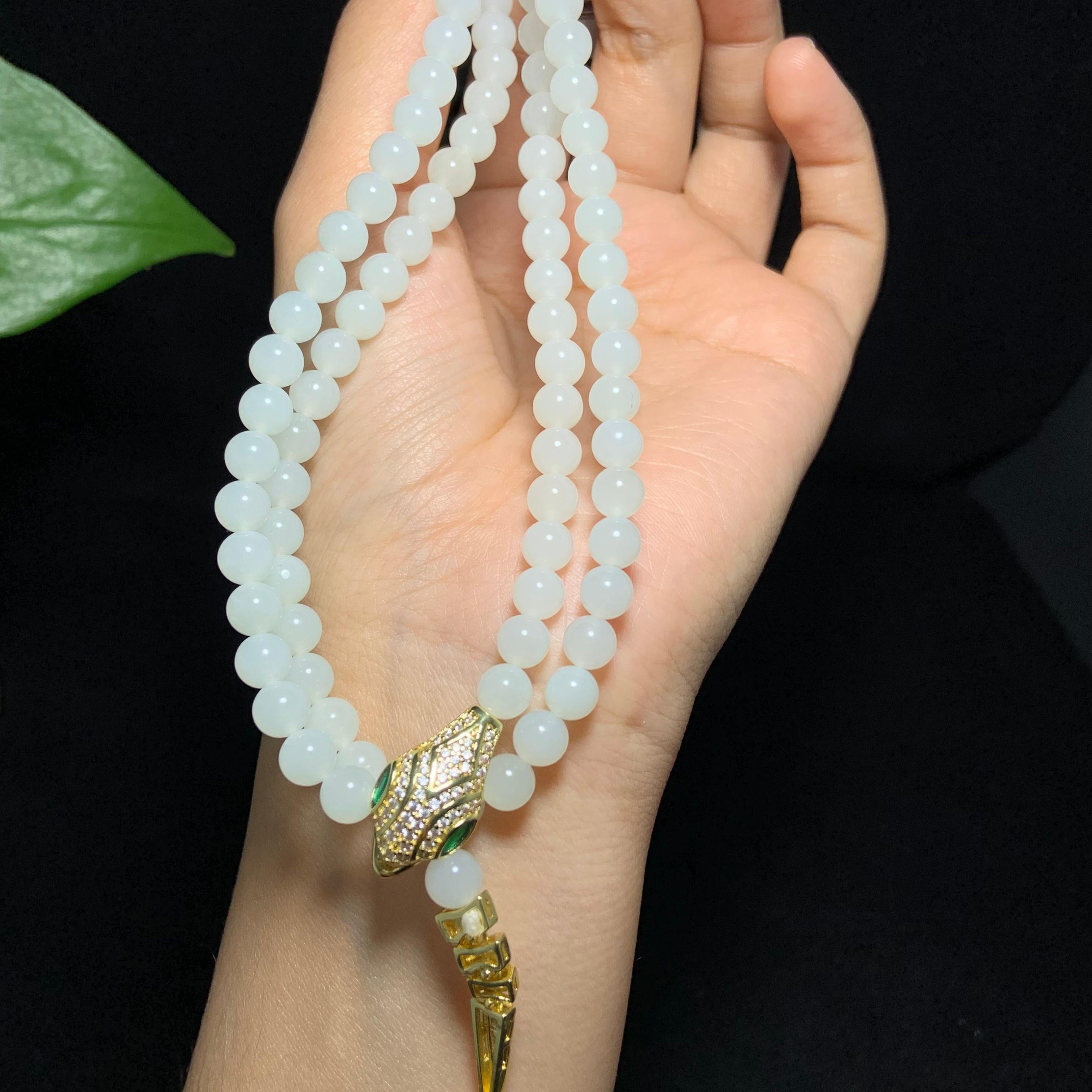 收藏级和田山料羊脂白玉项链（39.8g） – 厚德载玉