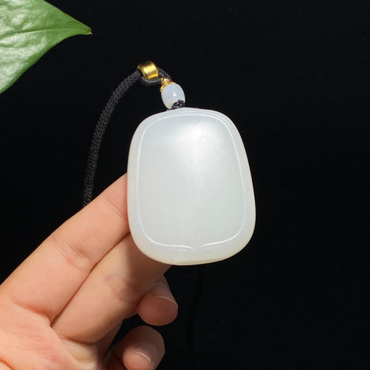 和田玉羊脂白平安无事牌（44.4g）