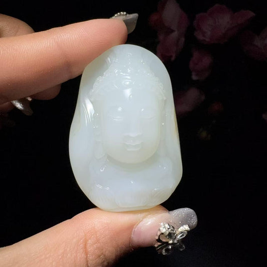 和田玉籽料挂件观音头像（55.2g）
