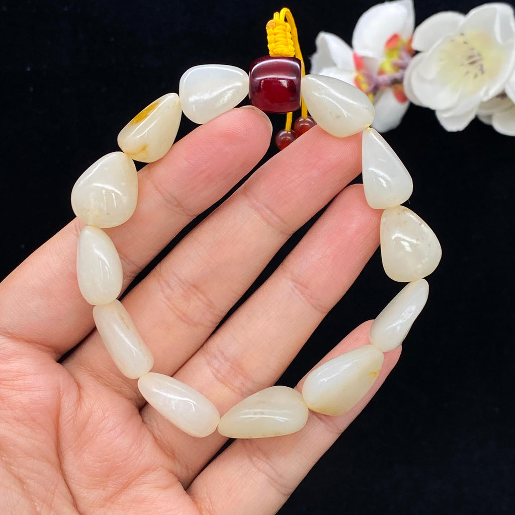 和田玉白玉带黄皮籽料【精品手串】（32.5g）