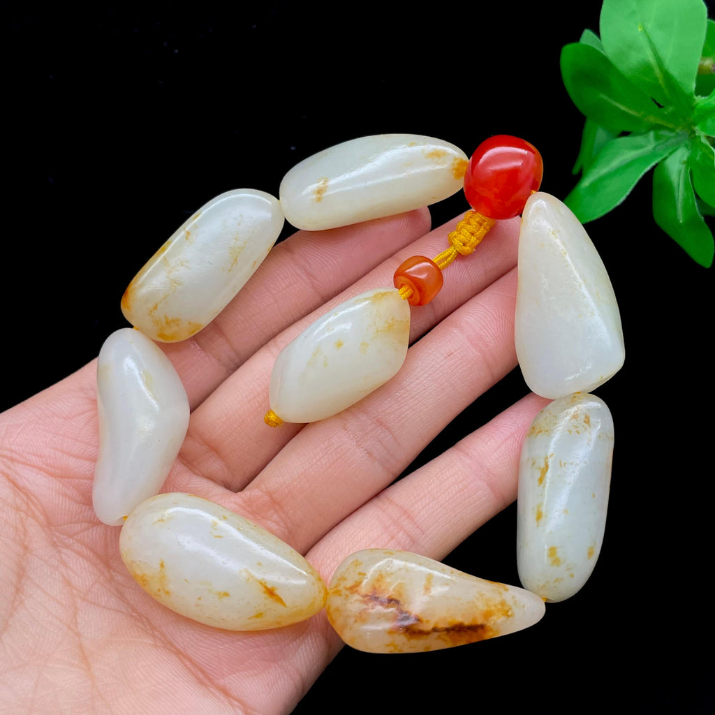 和田玉洒金皮籽料【精品手串】（98.3g）