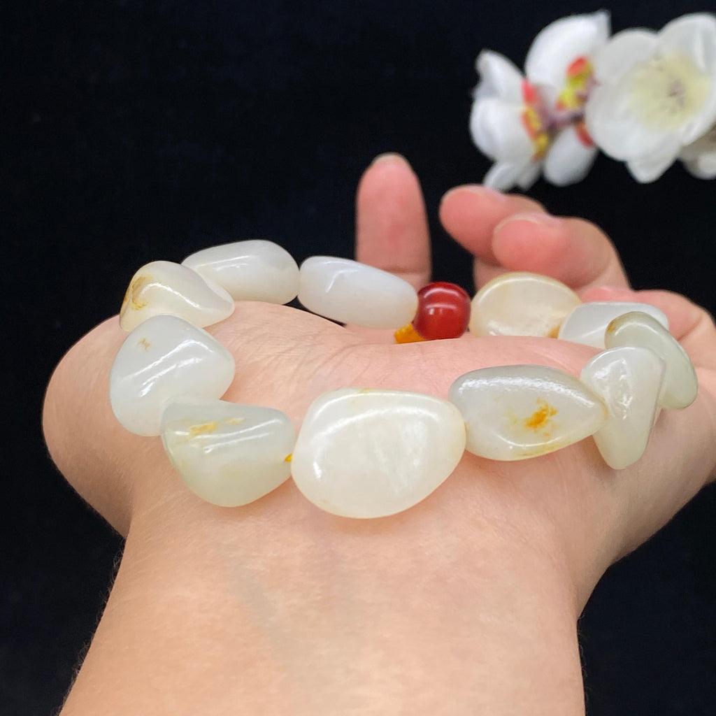 和田玉白玉带洒金皮籽料【精品手串】（44.2g）