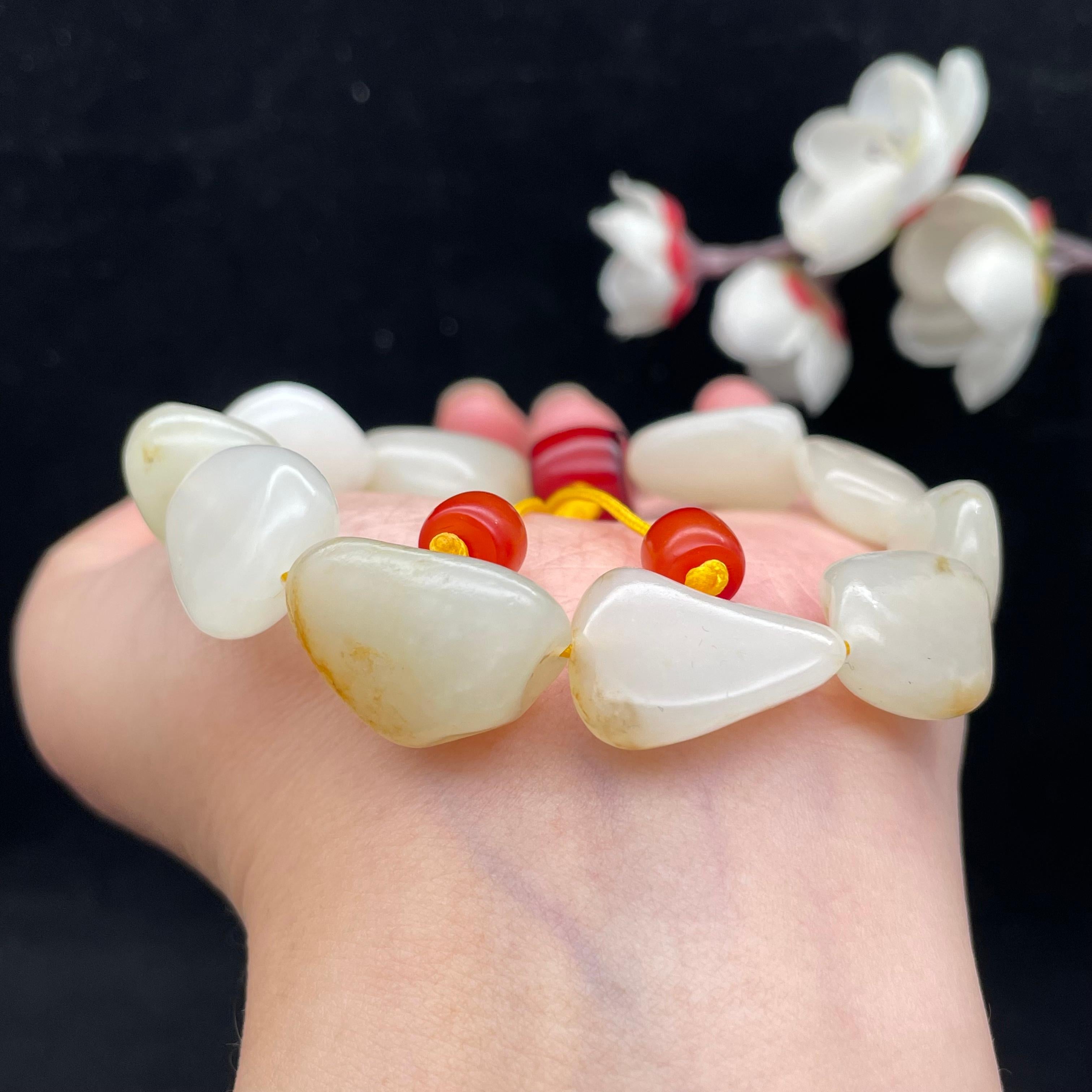 和田玉白玉带洒金皮籽料【精品手串】（48.3g）