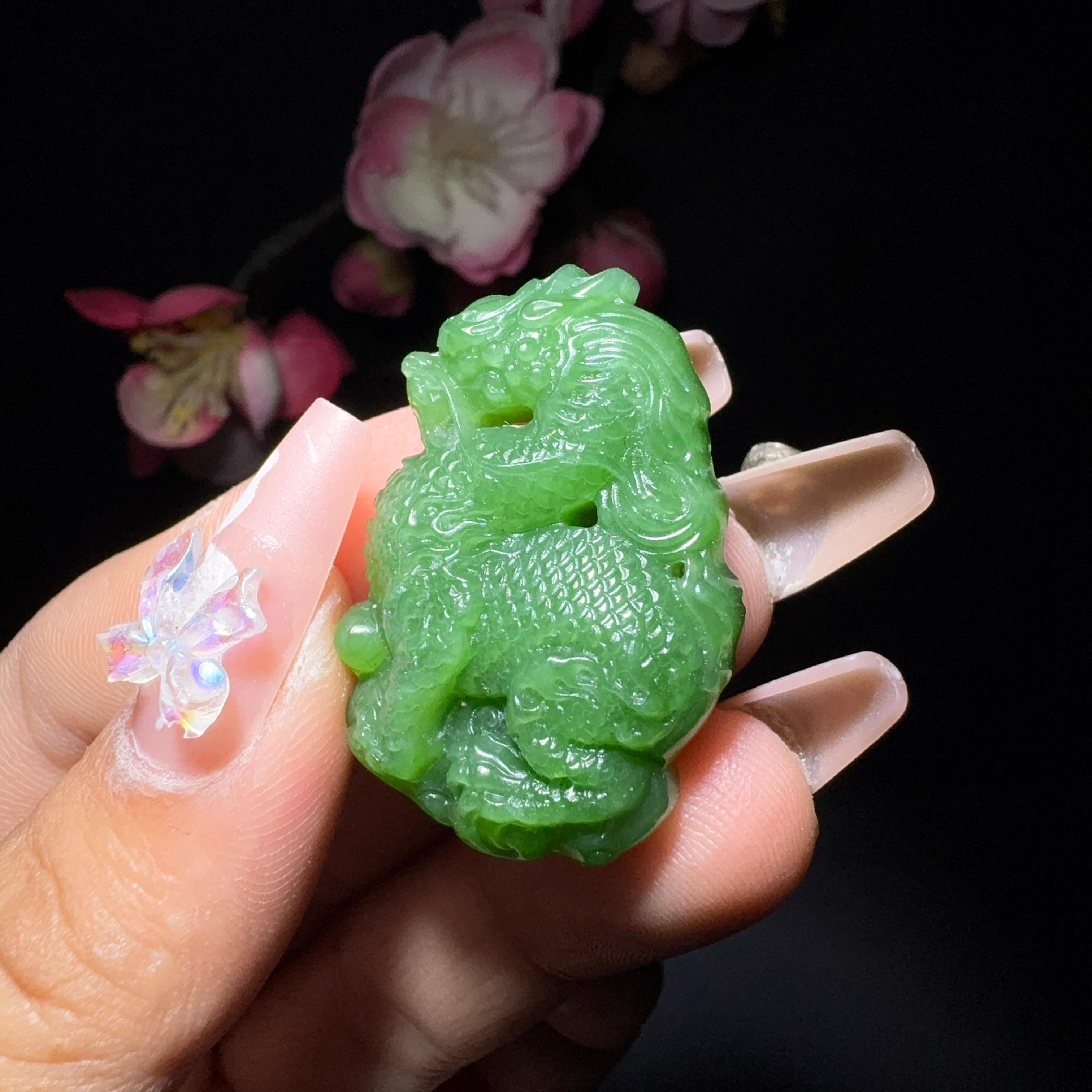 和田玉碧玉挂件麒麟（14.0g）