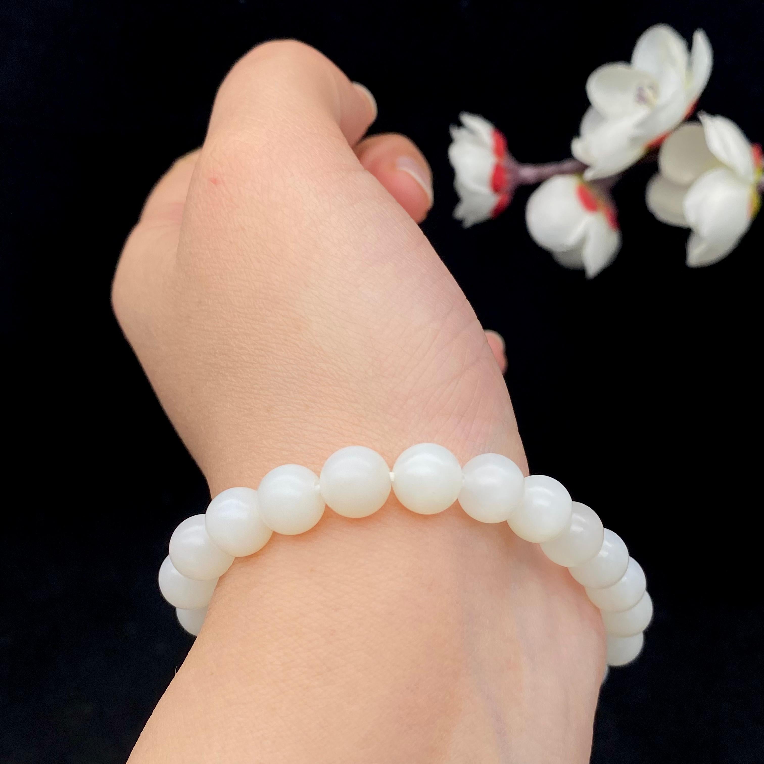 和田玉白玉 米达料【圆珠手串】（18.5g）