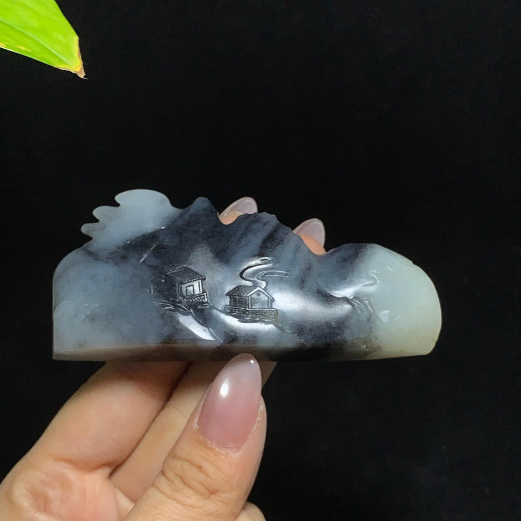 收藏级和田籽料青花山水毛笔山（100.0g）