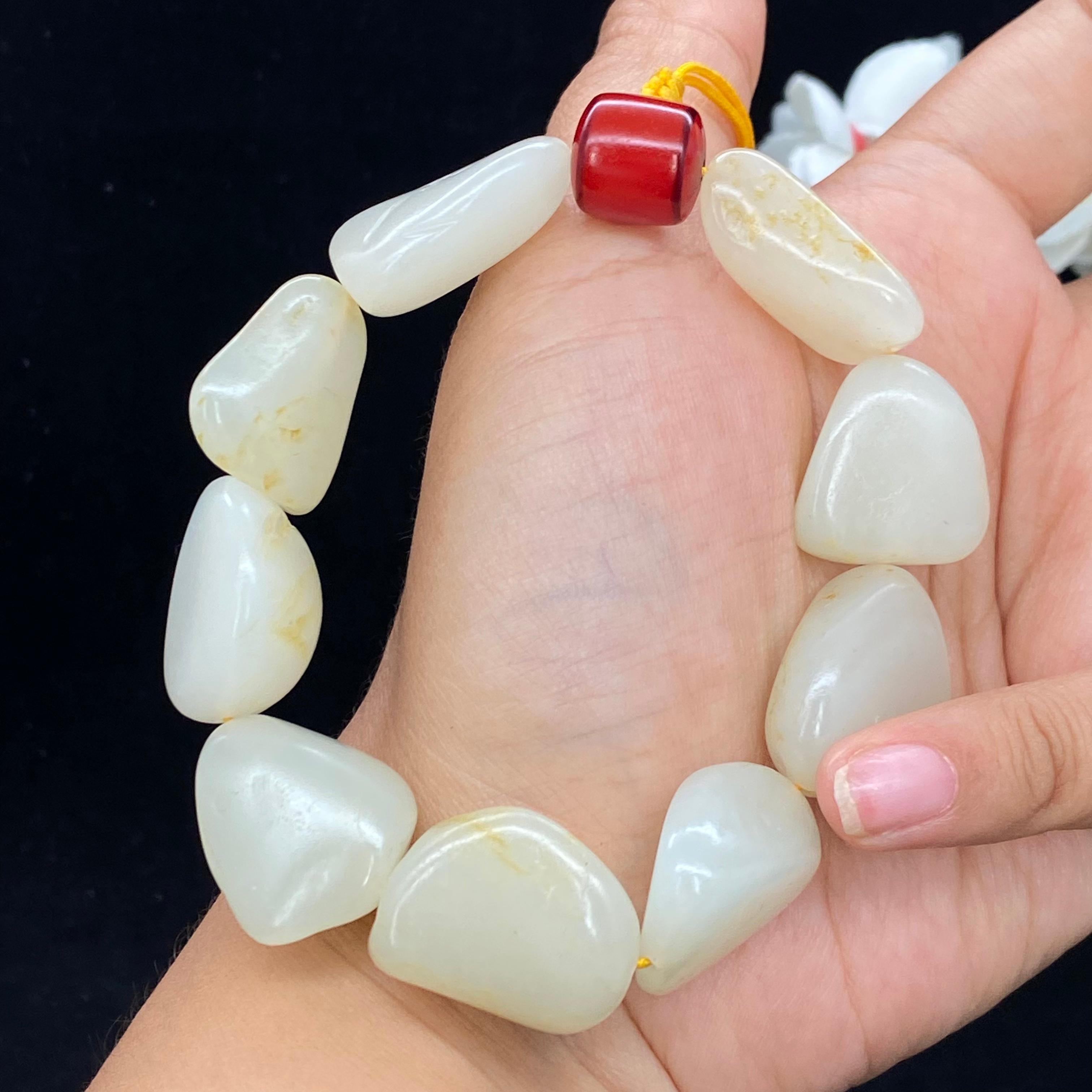 和田玉白玉带洒金皮籽料【精品手串】（77.3g）