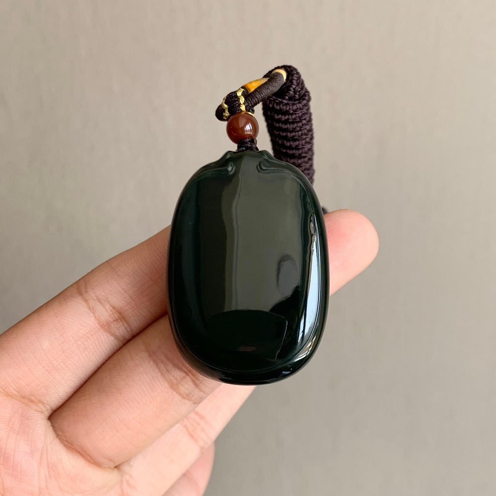 和田玉黑青平安无事牌（30.3g）