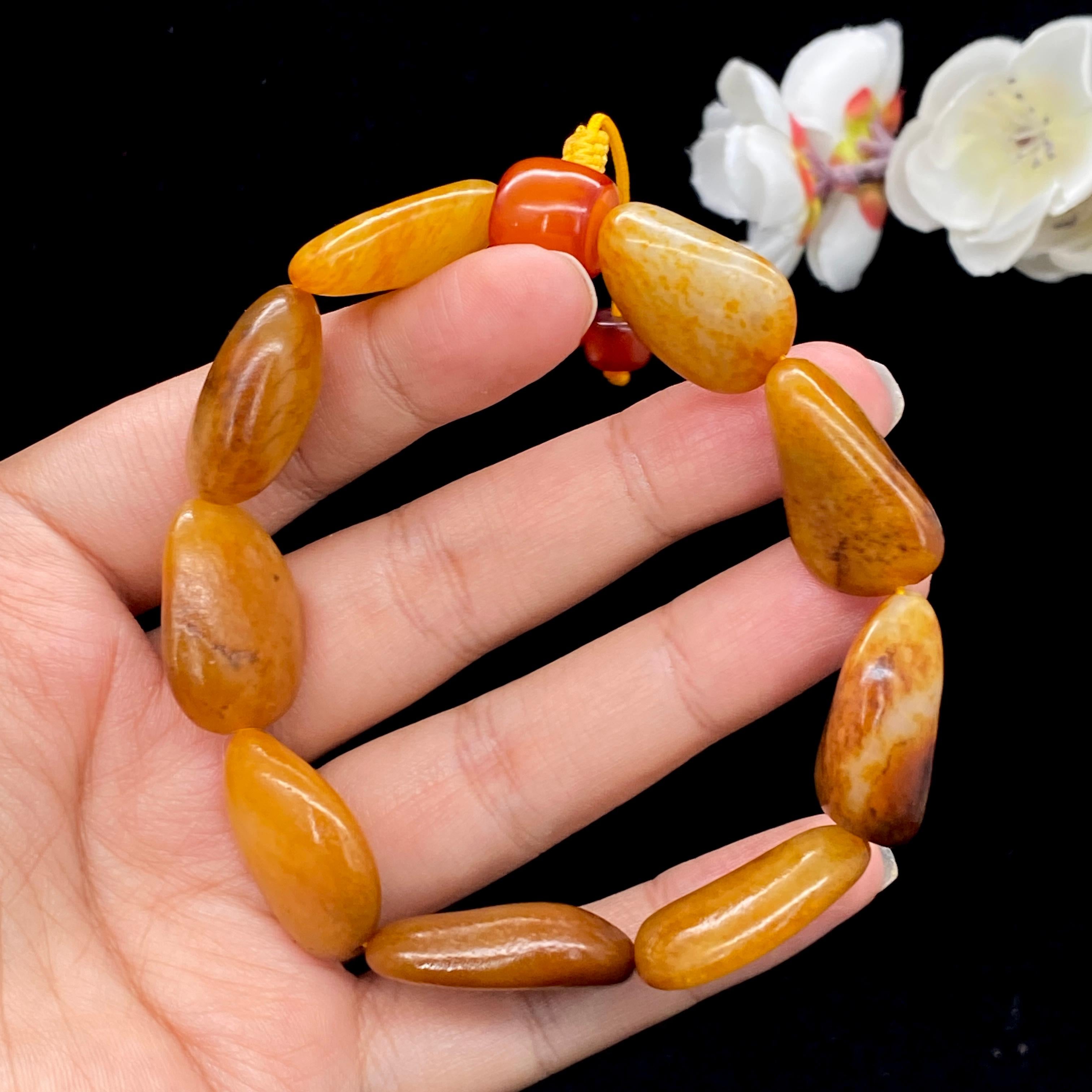 和田玉黄沁皮籽料【精品手串】（50.3g）