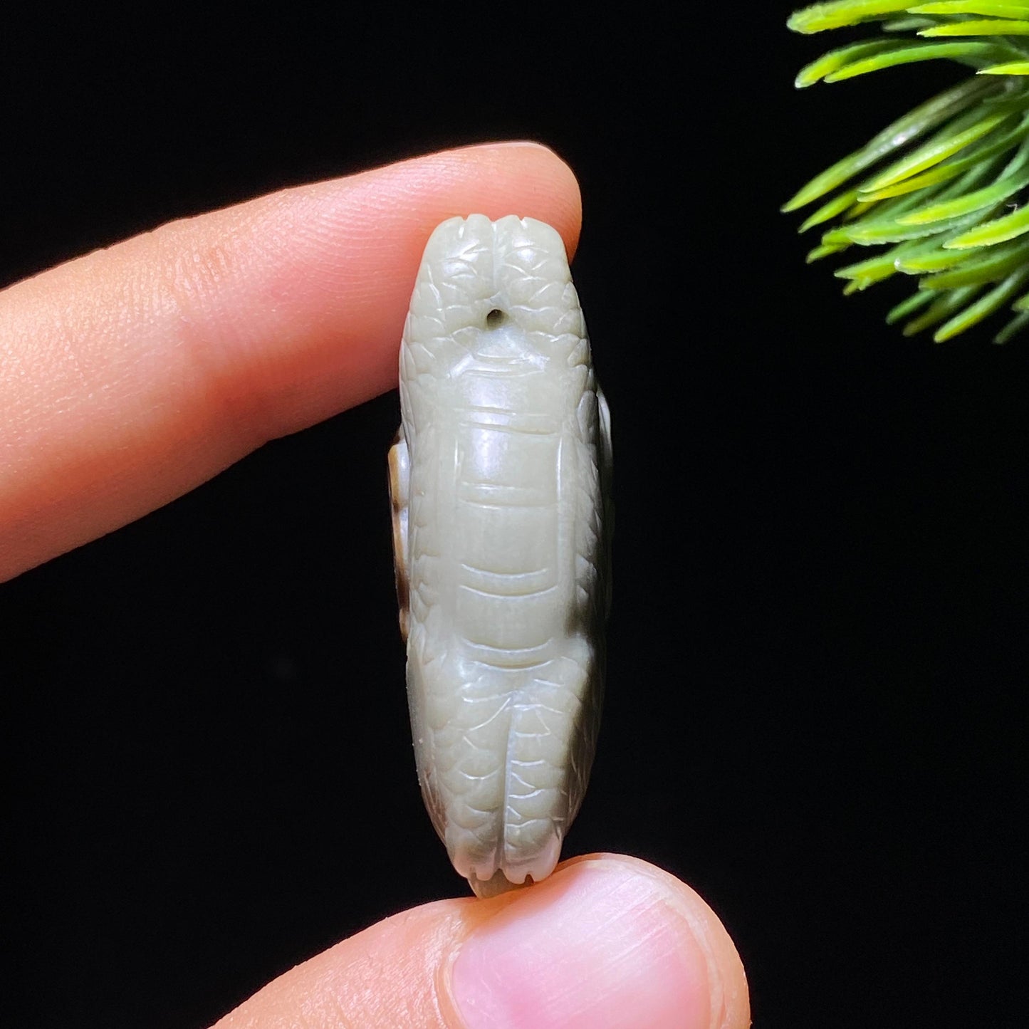 和田玉籽料沙枣青带糖麒麟（16.3g）