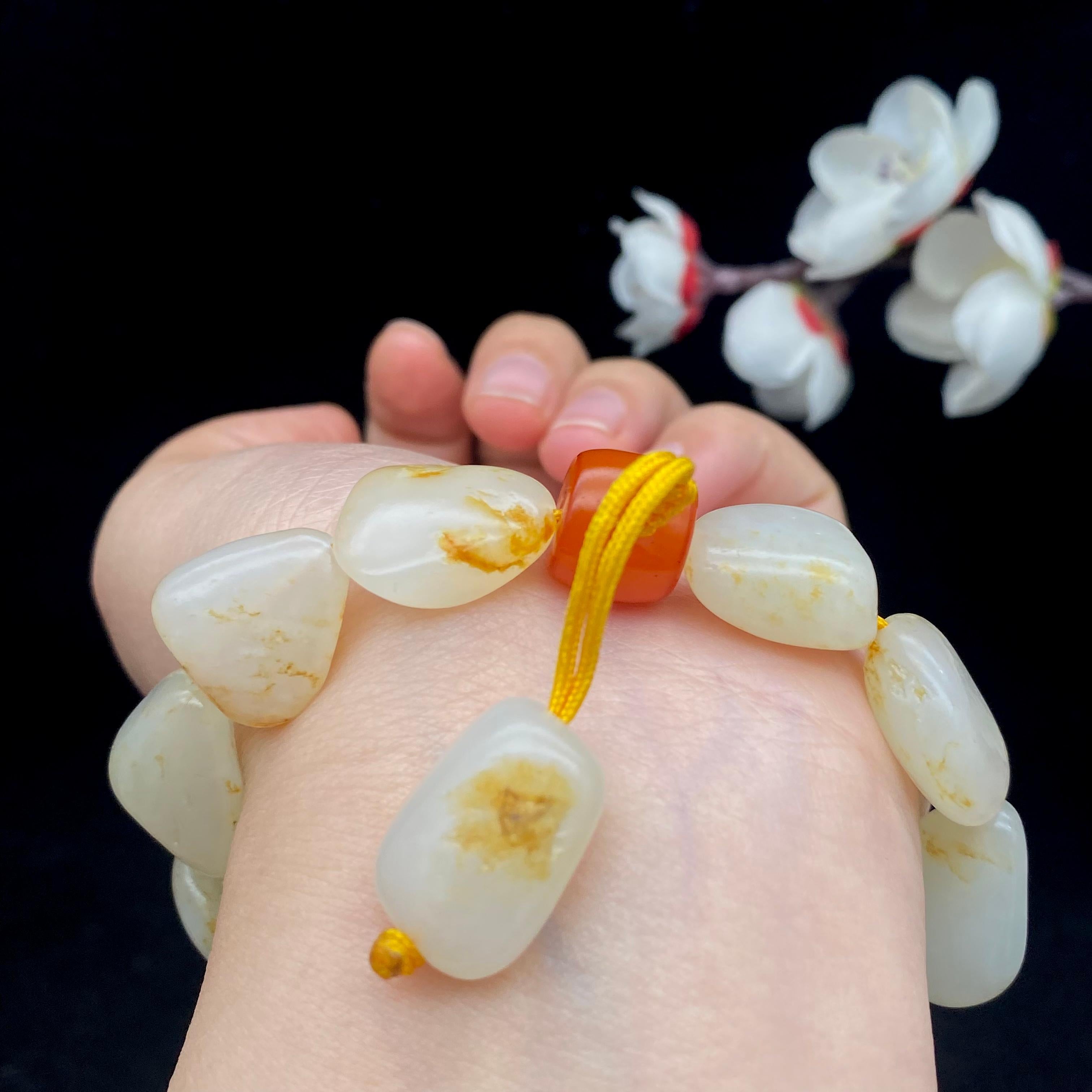 和田玉洒金皮籽料【精品手串】（50.7g）