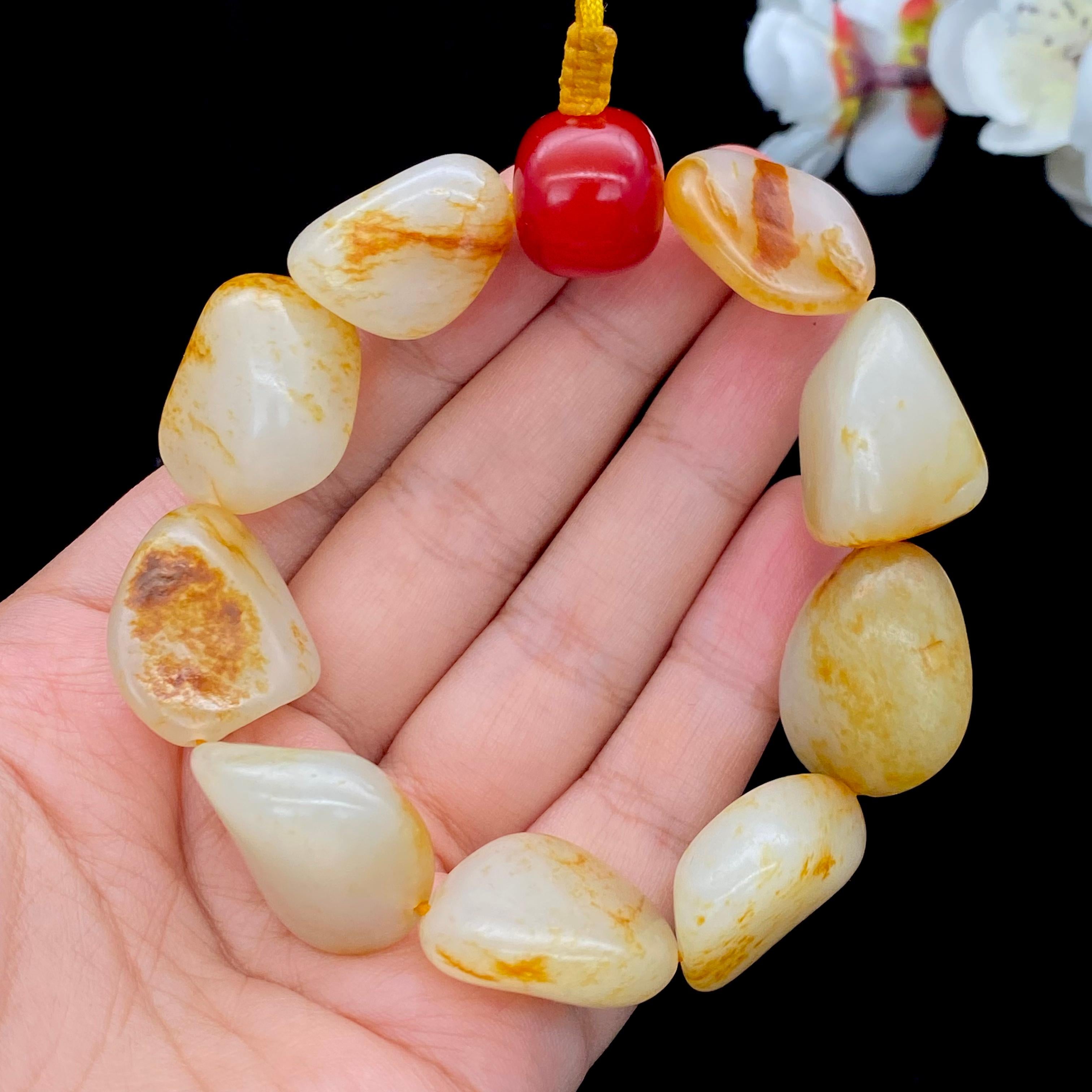 和田玉洒红皮【精品手串】（81g）