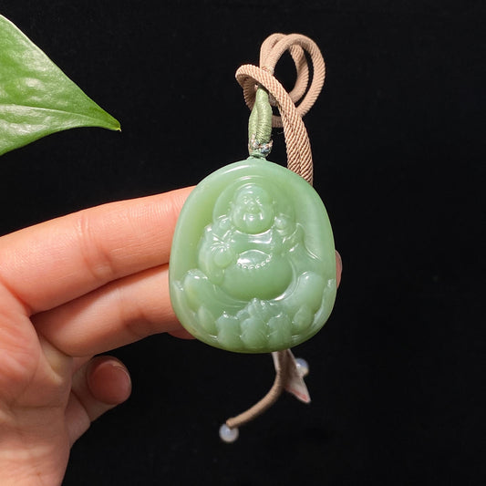 精品碧玉粉青猫眼佛公挂件（27.0g）