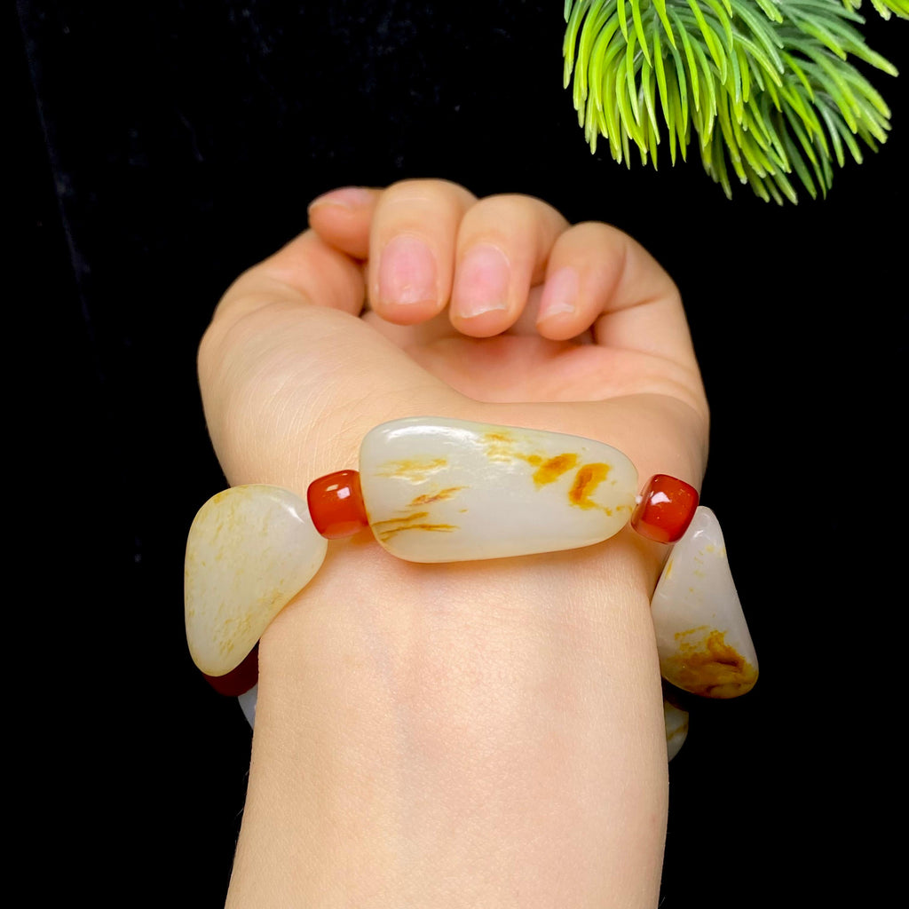 和田玉洒金皮白肉籽料手串（65.5g）