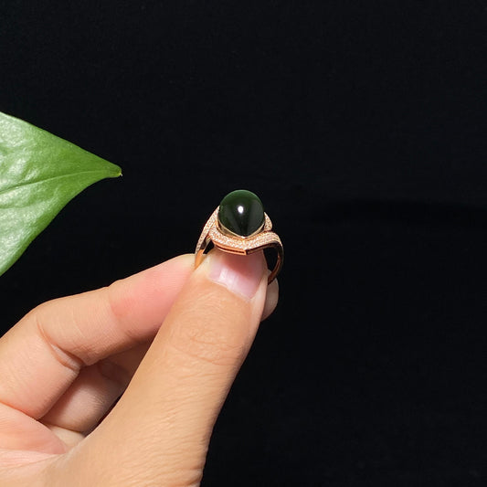 精品碧玉猫眼18k金戒指（4.2g）