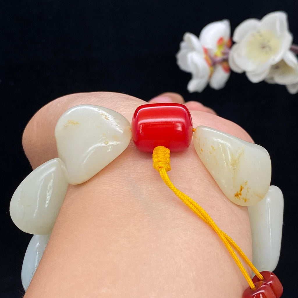 和田玉白玉带洒金皮籽料【精品手串】（125.4g）