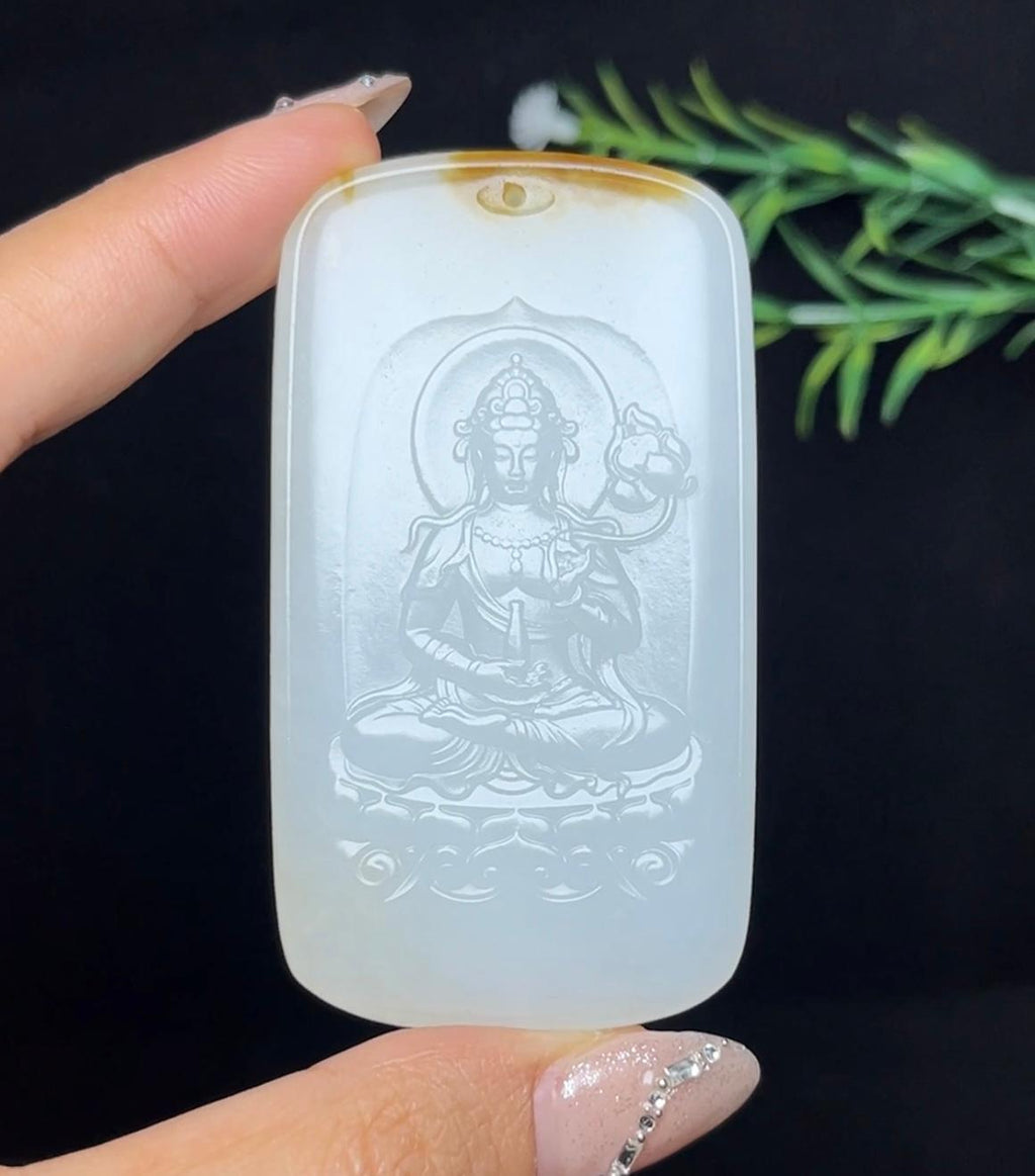 和田玉糖白持莲观音（60.2g）