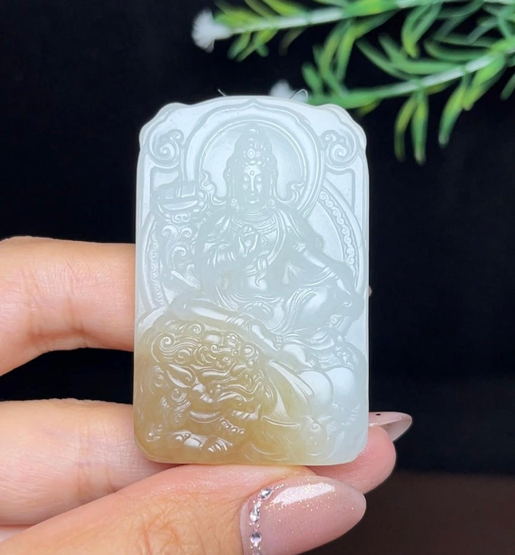 和田玉糖白文殊菩萨（44.8g）