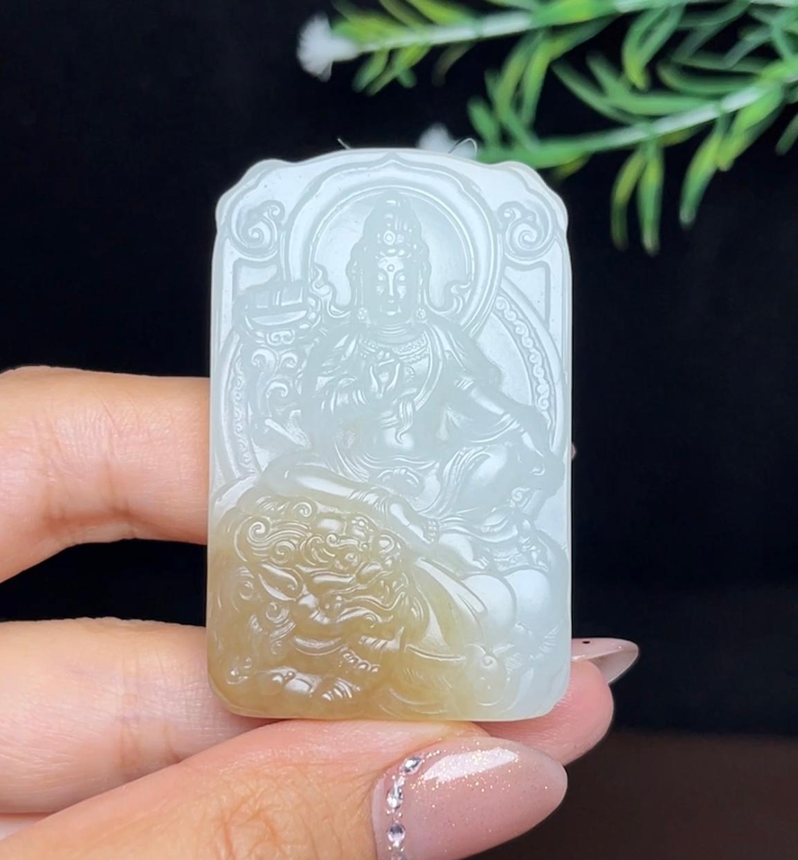 和田玉糖白文殊菩萨（44.8g）