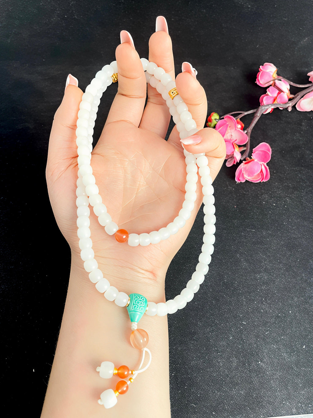 和田玉羊脂白玉老型珠108粒项链（64.9g）