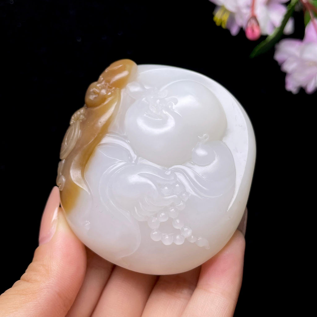 和田玉糖白佛公手把件 12309280107（169.7g）