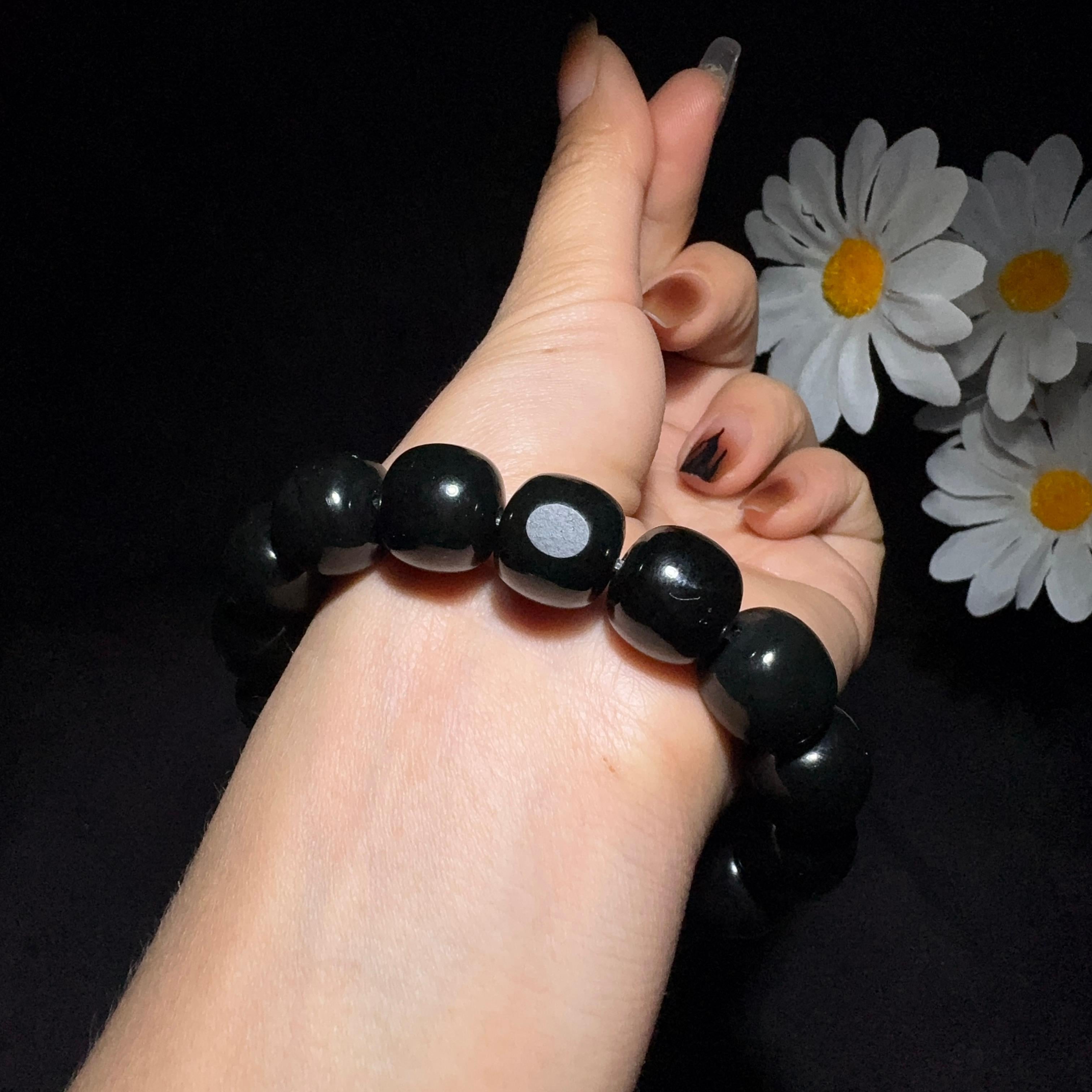 和田玉籽料黑青老型珠手串（76.3g）