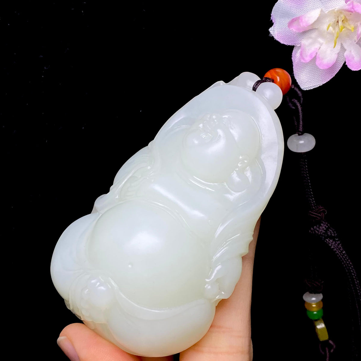 和田玉白玉佛公手把件（192.7g）