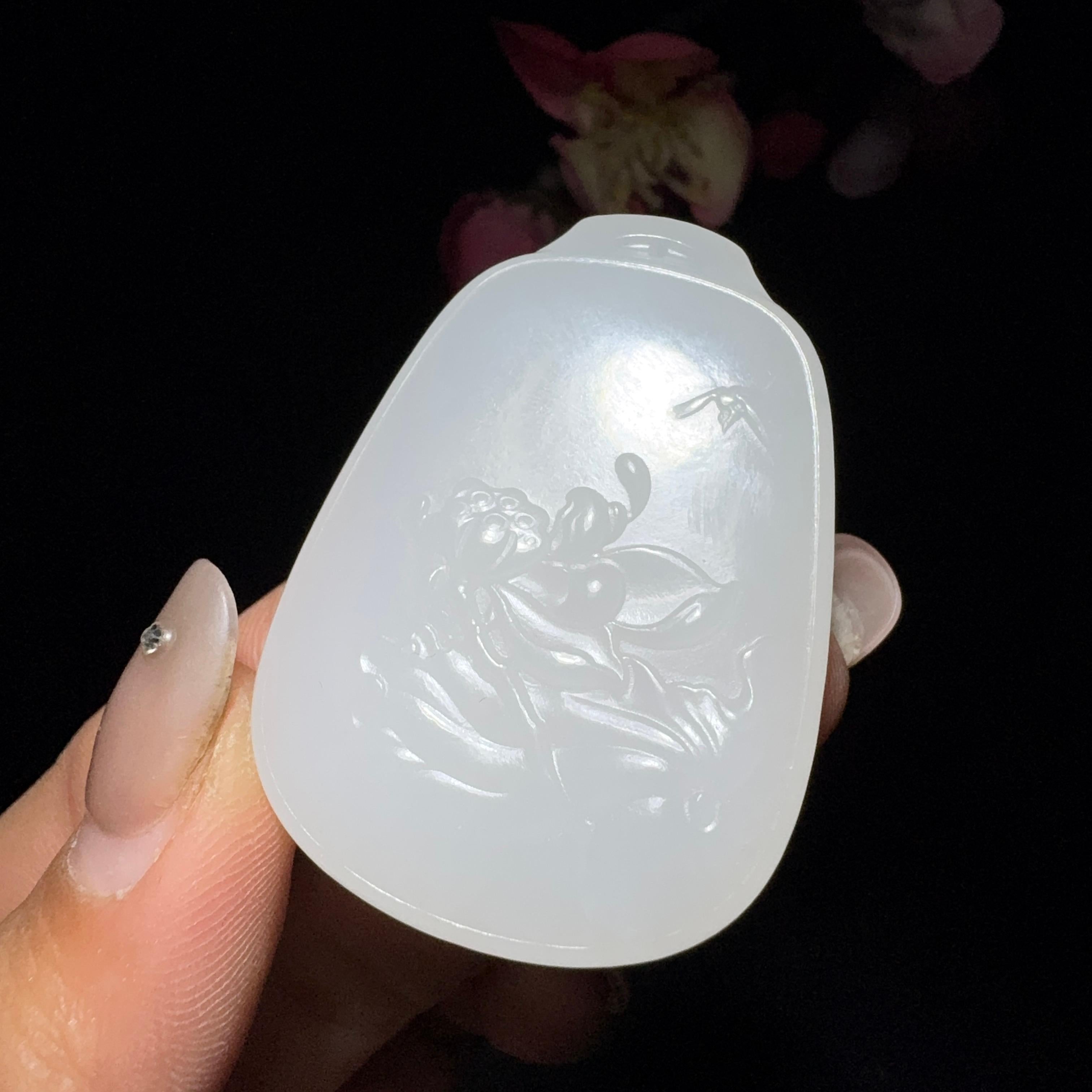和田玉白玉挂件花开富贵（28.7g）