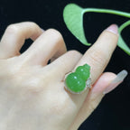 和田玉碧玉苹果绿18k金葫芦戒指