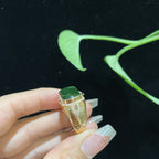 和田玉碧玉18k金荧光方形戒指