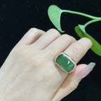 和田玉碧玉18k金荧光方形戒指