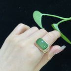 和田玉碧玉18k金荧光方形戒指