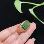 和田玉碧玉18k金荧光方形戒指