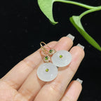 和田玉白玉18k金平安扣耳坠