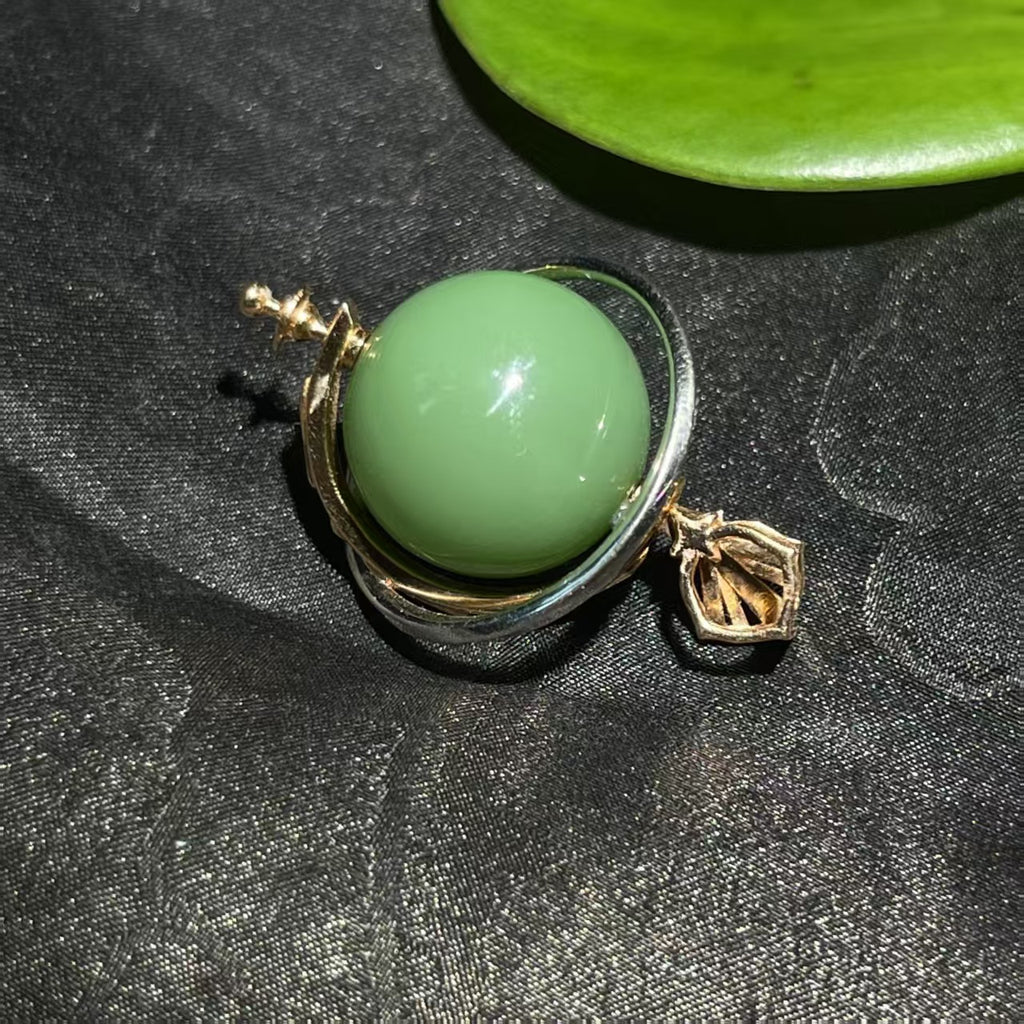 和田玉碧玉粉绿金镶时来运转